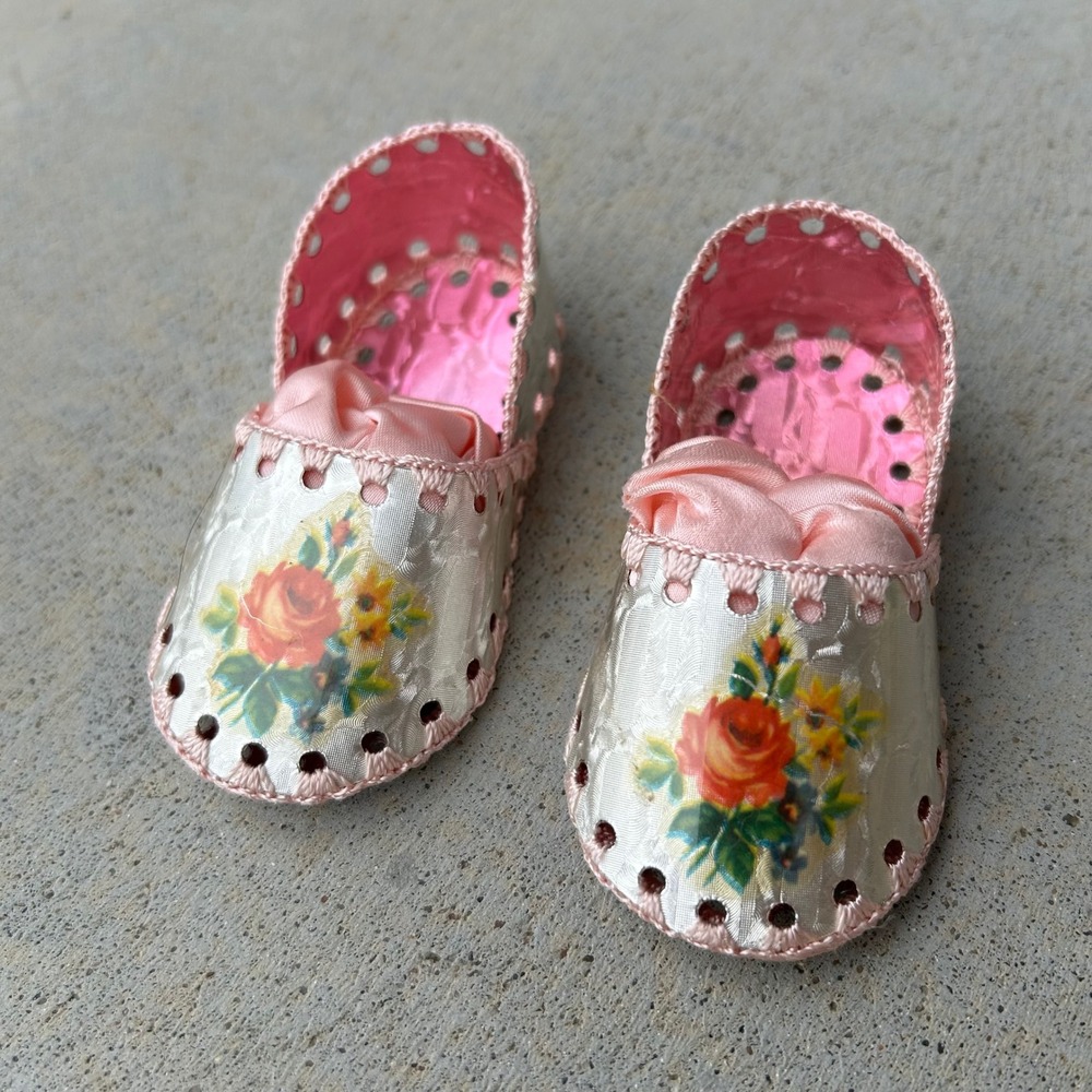Pink and Cream Floral Decorative Baby Shoe Pair